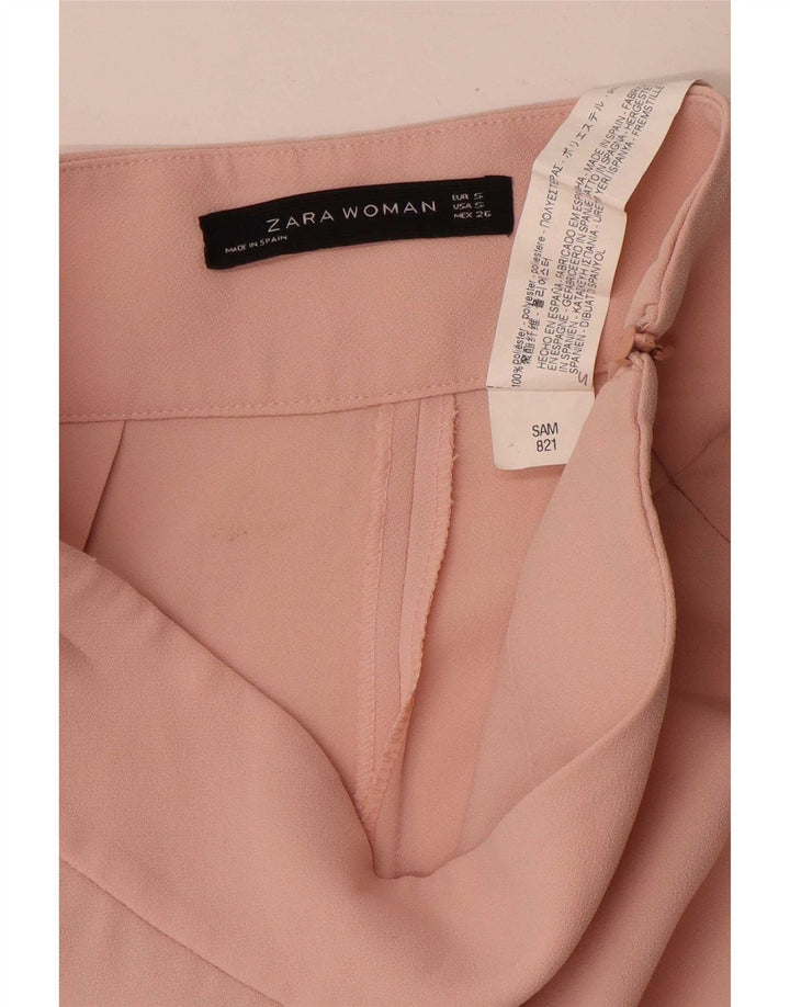 Zara Damen Hose mit weitem Bein, kurz geschnitten, Größe S, W26, L25, Rosa, Polyester