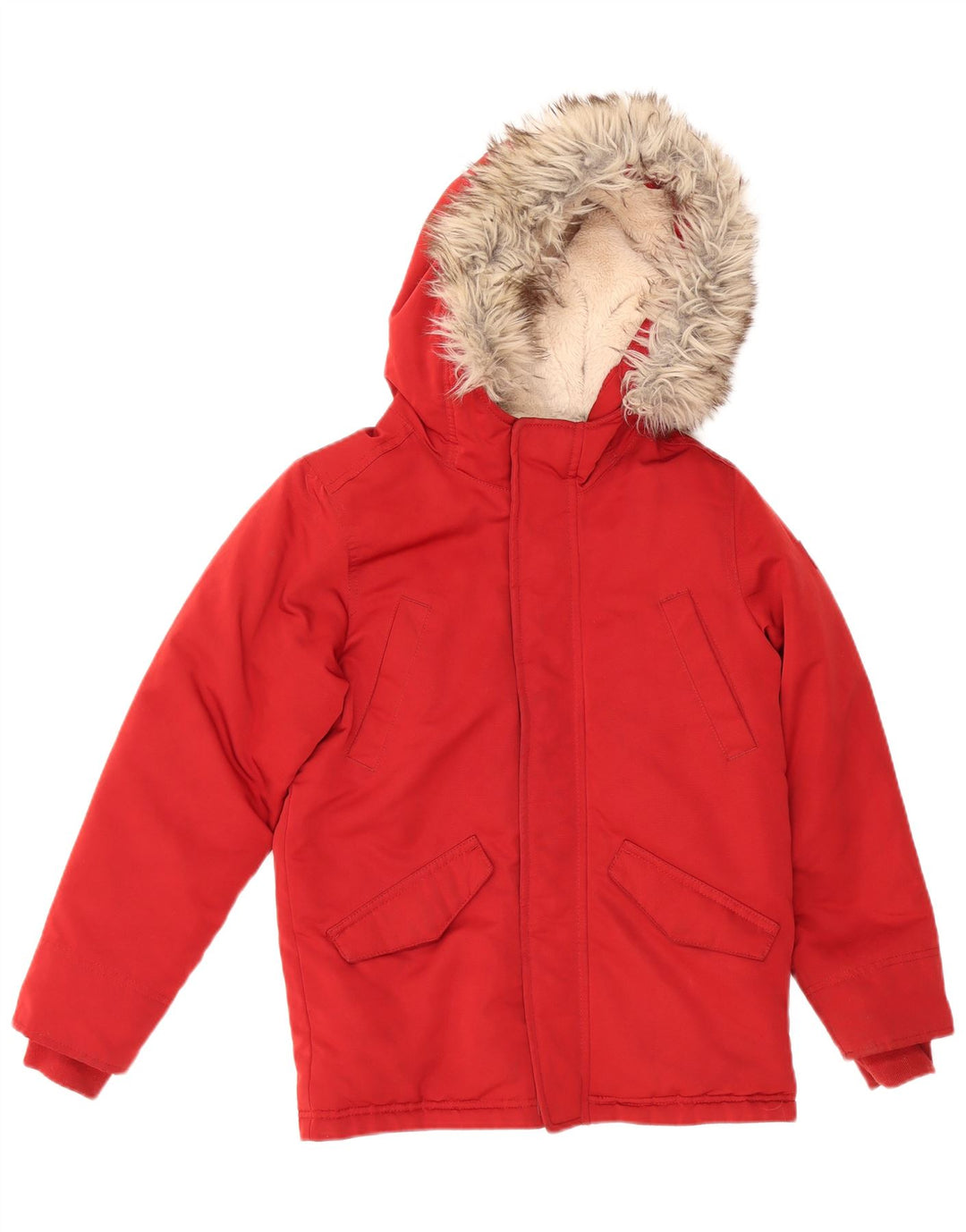 ABERCROMBIE & FITCH Jungen-Parka mit Kapuze, 9–10 Jahre, rote Baumwolle