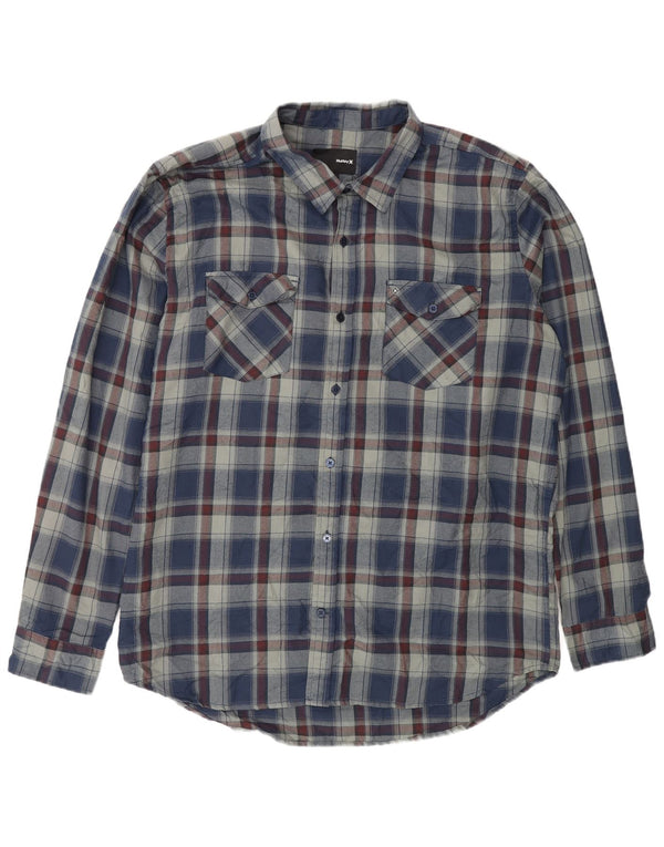 Hurley Herrenhemd XL, blau kariert, Polyester