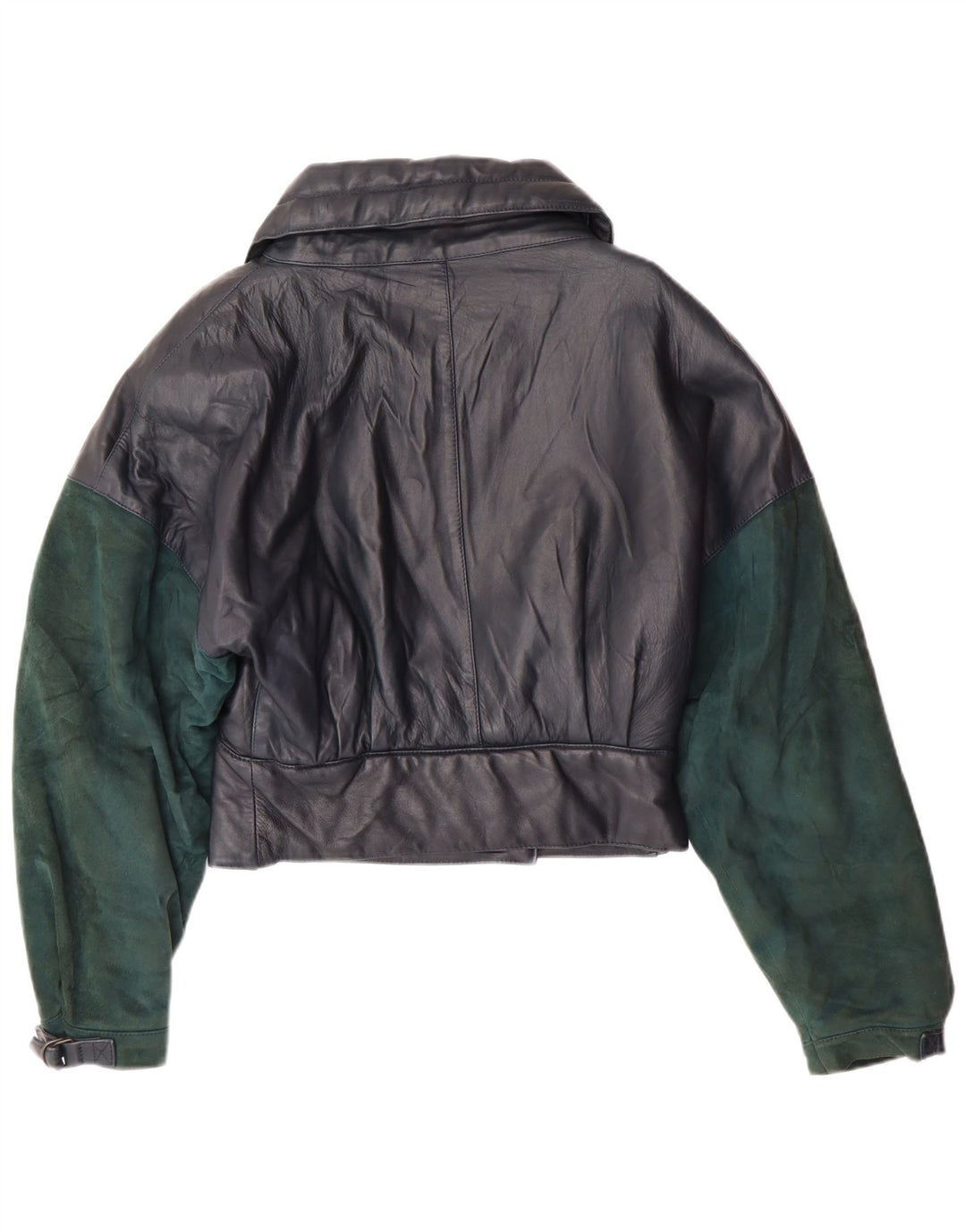 VINTAGE Damen Crop Lederjacke UK 6 XS Marineblau