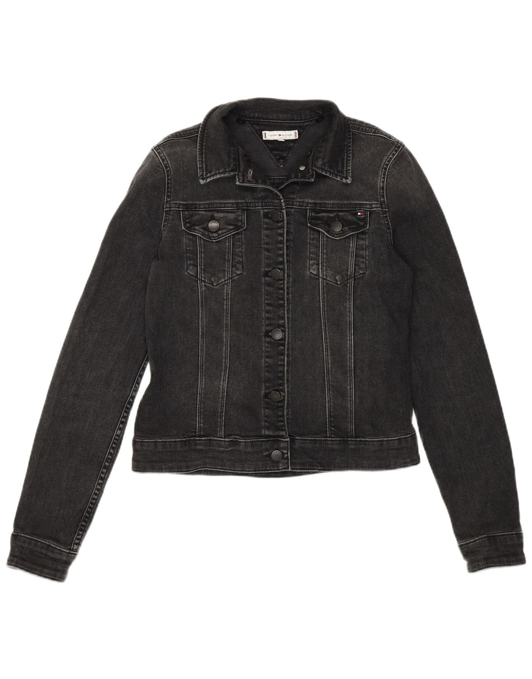 Tommy Hilfiger Damen Crop Denim Jacke US 6 Mittelgraue Baumwolle