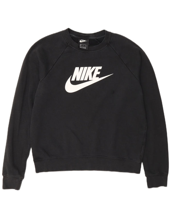 Nike Womens Graphic Sweatshirt Pullover UK 14 Mittelschwarze Baumwolle