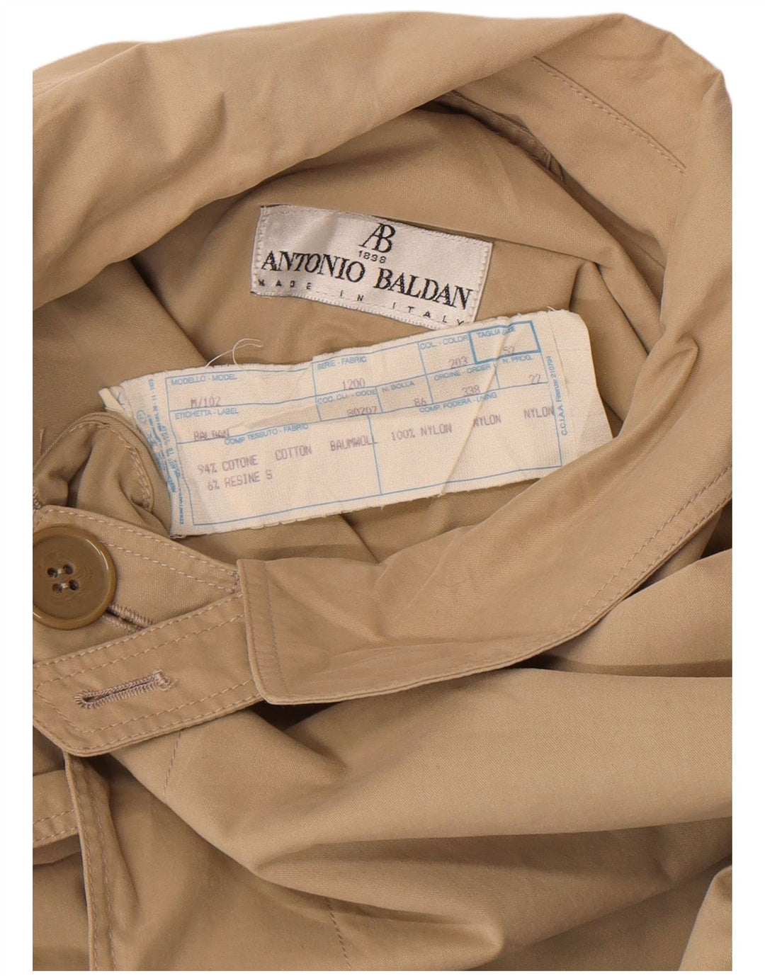 Antonio Baldan Herrenmantel IT 52 XL Beige Baumwolle