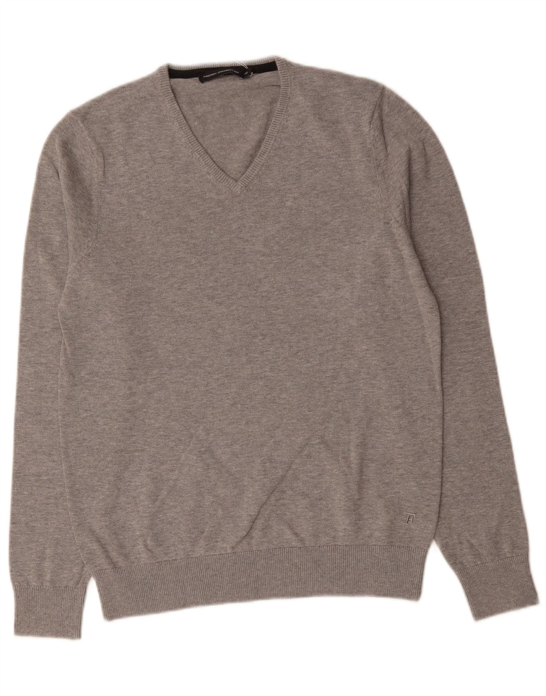 French Connection Damen-Pullover mit V-Ausschnitt IT 18 XL Graue Baumwolle