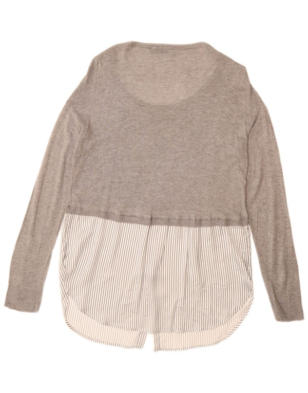 ZARA Damen Longline-Pullover mit U-Boot-Ausschnitt, UK 14, mittelgraue Viskose