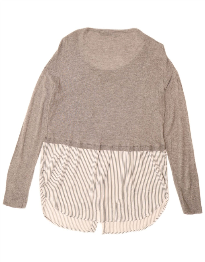 ZARA Damen Longline-Pullover mit U-Boot-Ausschnitt, UK 14, mittelgraue Viskose