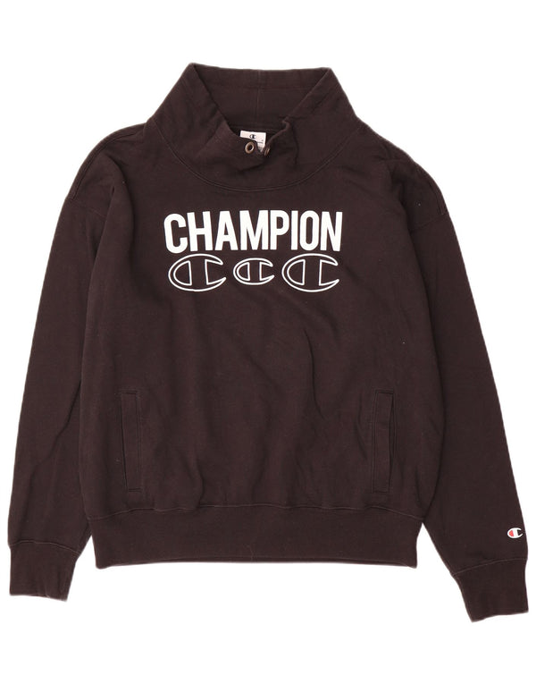 Champion Damen Grafik-Sweatshirt-Pullover UK 16 Große schwarze Baumwolle