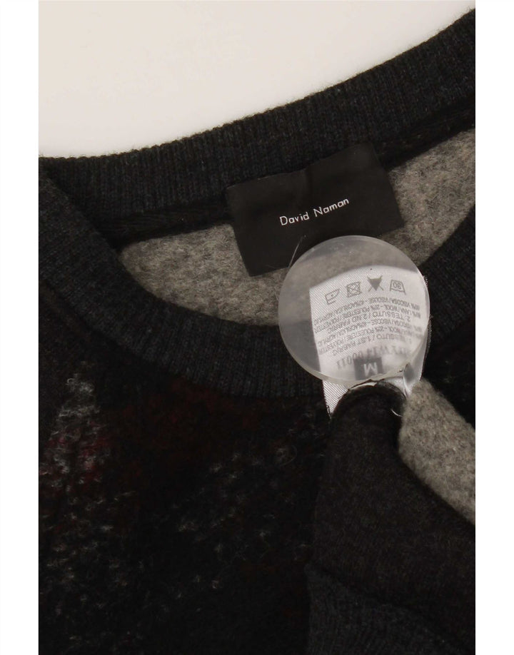 David Naman Herren-Pullover mit Rundhalsausschnitt, mittelgrau karierte Wolle