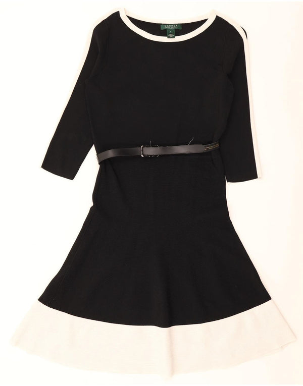 Ralph Lauren Damen-Pulloverkleid mit 3/4-Ärmeln, UK 12, Mittelschwarz, Farbblock