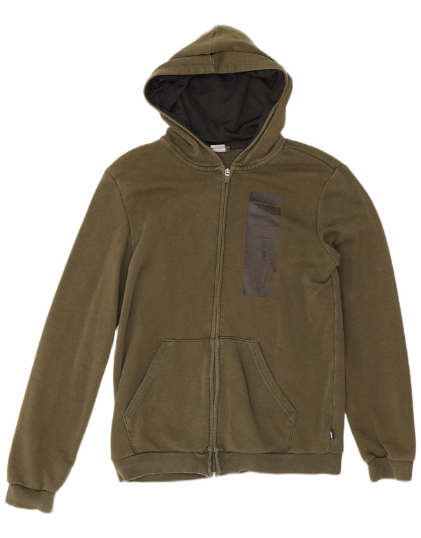 Puma Jungen Kapuzenpullover mit grafischem Reißverschluss, 15–16 Jahre, Khaki, Baumwolle