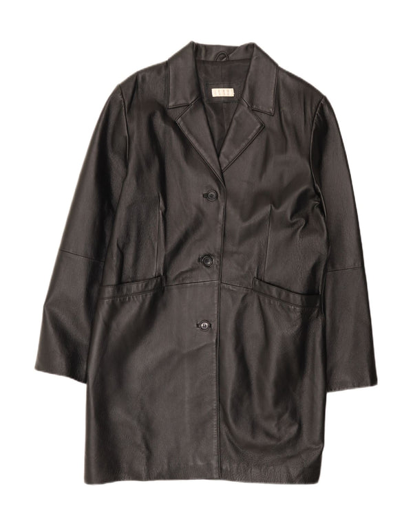 Vintage Damen Ledermantel UK 18 XL Schwarzes Leder