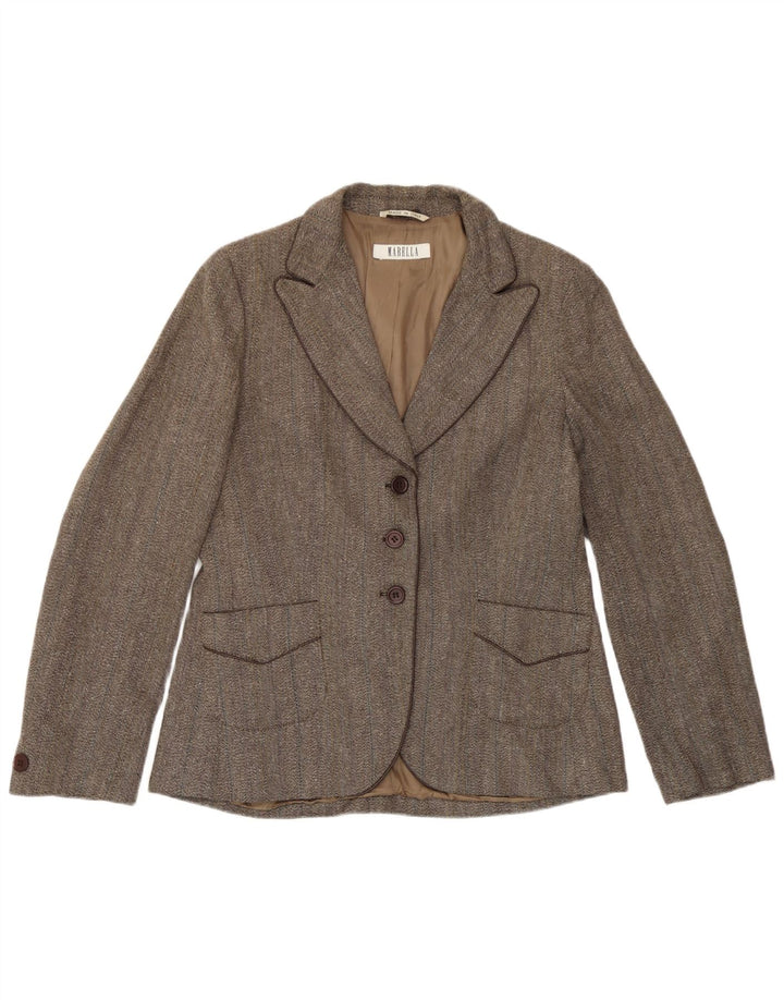 Marella Damen-Blazerjacke mit 3 Knöpfen, Gr. 16, Braun, Viskose mit Fischgrätenmuster