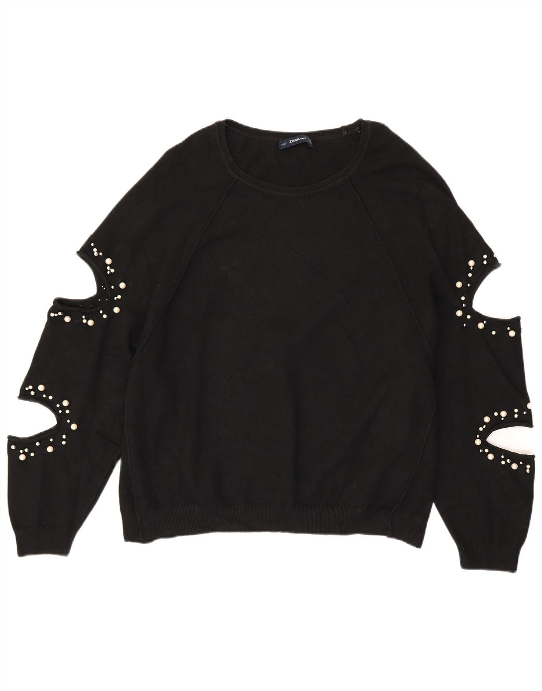 ZARA Damen Übergroßer Pullover mit U-Boot-Ausschnitt, Gr. 14, Mittelschwarz
