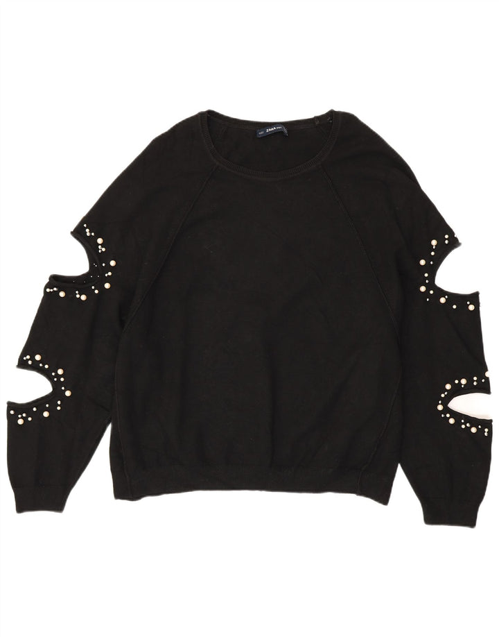 ZARA Damen Übergroßer Pullover mit U-Boot-Ausschnitt, Gr. 14, Mittelschwarz