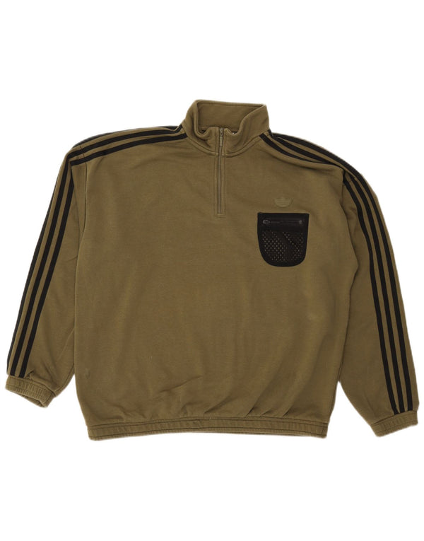 Adidas übergroßer Damen-Sweatshirtpullover mit Reißverschluss, UK 14, Größe L, Khaki, Baumwolle