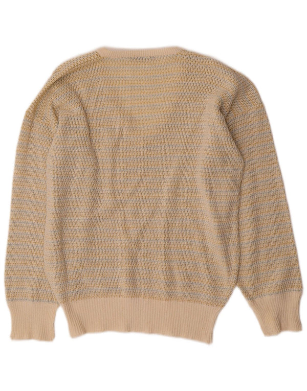 Christian Aujard Damen-Pullover mit V-Ausschnitt, US 2 XS, gebrochenes Weiß gestreift