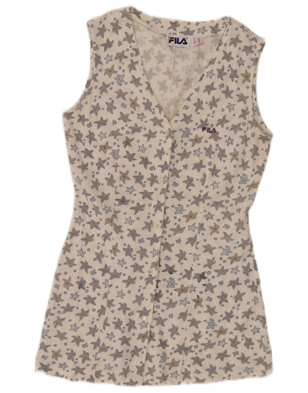 FILA Ärmelloses Damen-Hemdkleid IT 44 aus mittelweißer, geblümter Baumwolle