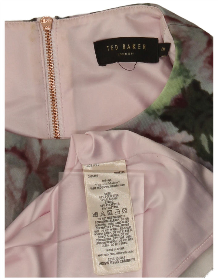 TED BAKER Damen-Etuikleid, Größe 2, klein, mehrfarbig, Blumenmuster, Polyester