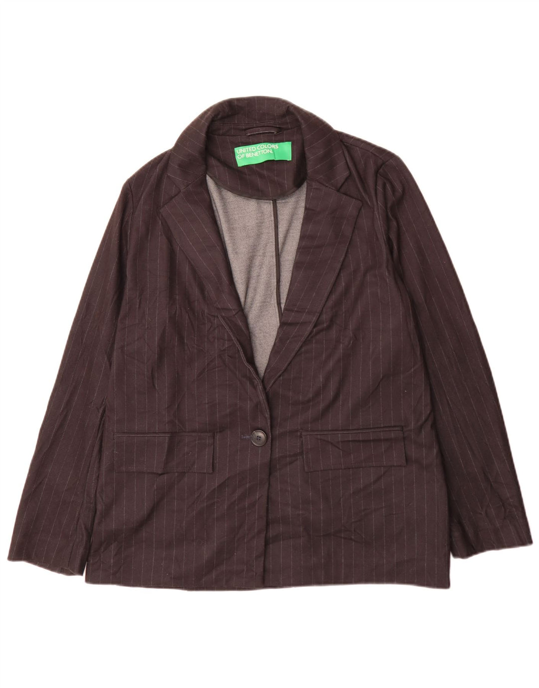 Benetton Damen-Blazer mit 1 Knopf, UK 12, mittelschwarz, gestreift, klassisch