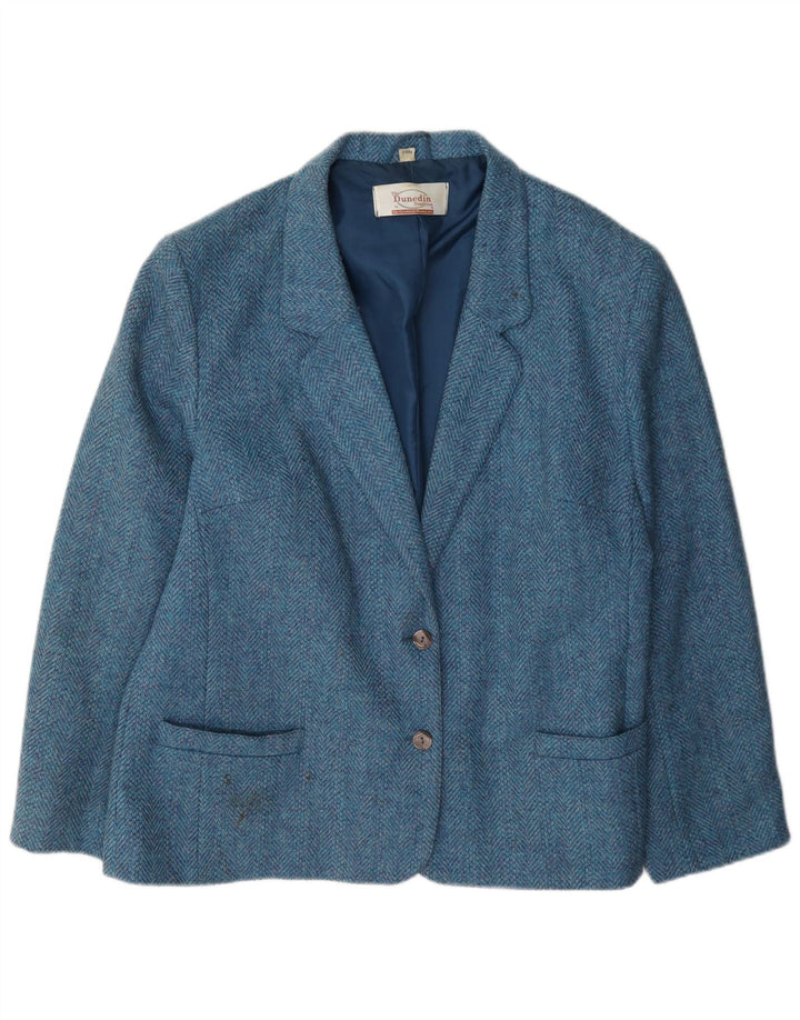 Dunedin Damen-Blazerjacke mit 2 Knöpfen, UK 22 3XL, blaue Fischgrätenwolle