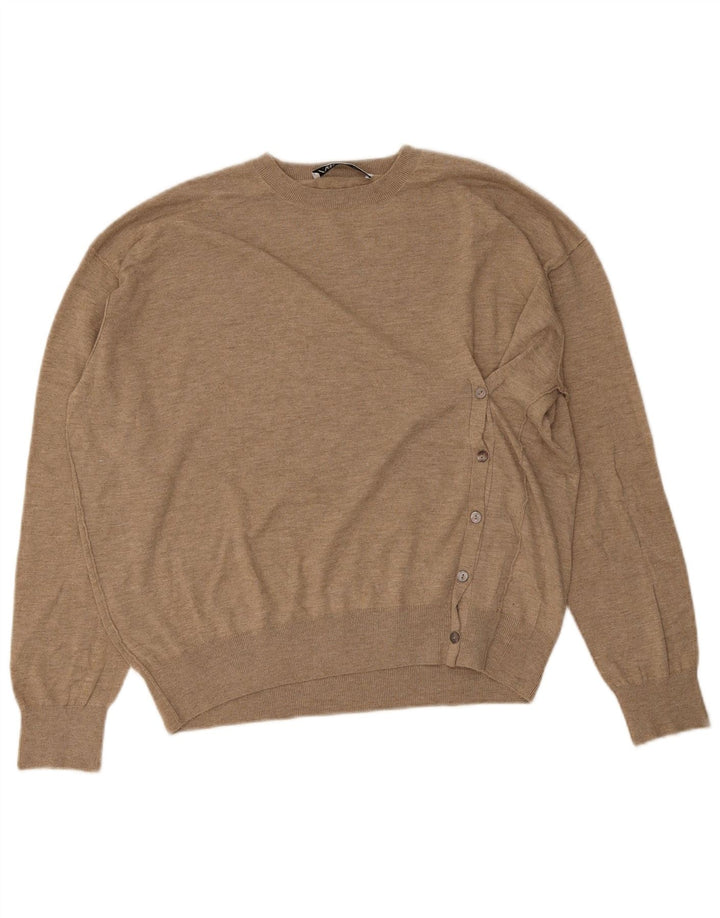 Zara Damen-Pullover mit Rundhalsausschnitt, UK 14, mittelbeigefarbenes Polyester