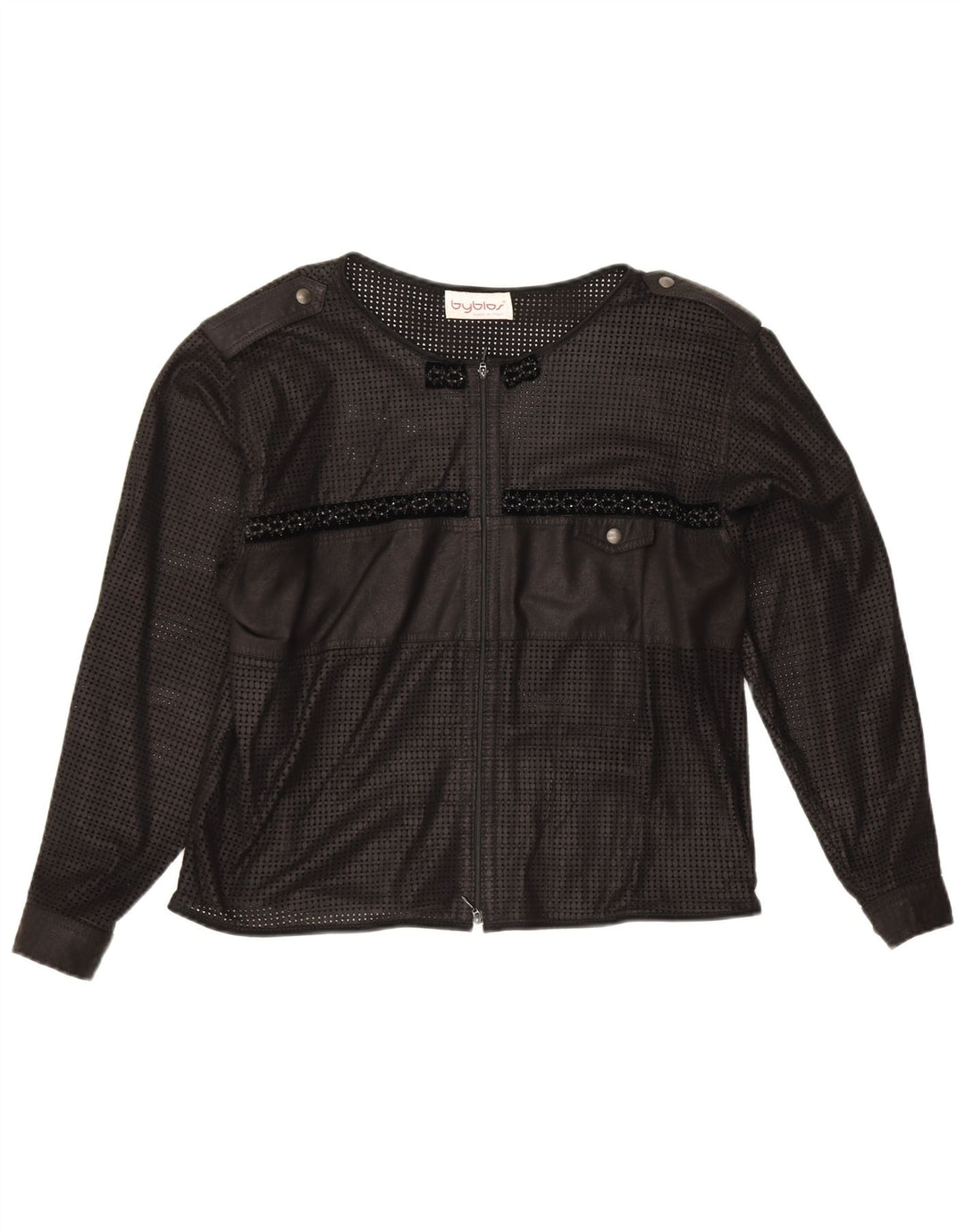 Byblos Womens Crop See Through Cardigan Top UK 16 Large Schwarz Geometrisch