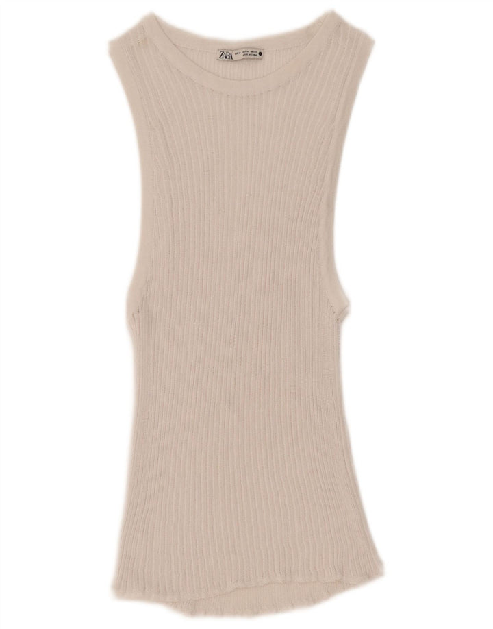 Zara Damen Weste Top UK 14 Medium Weiß