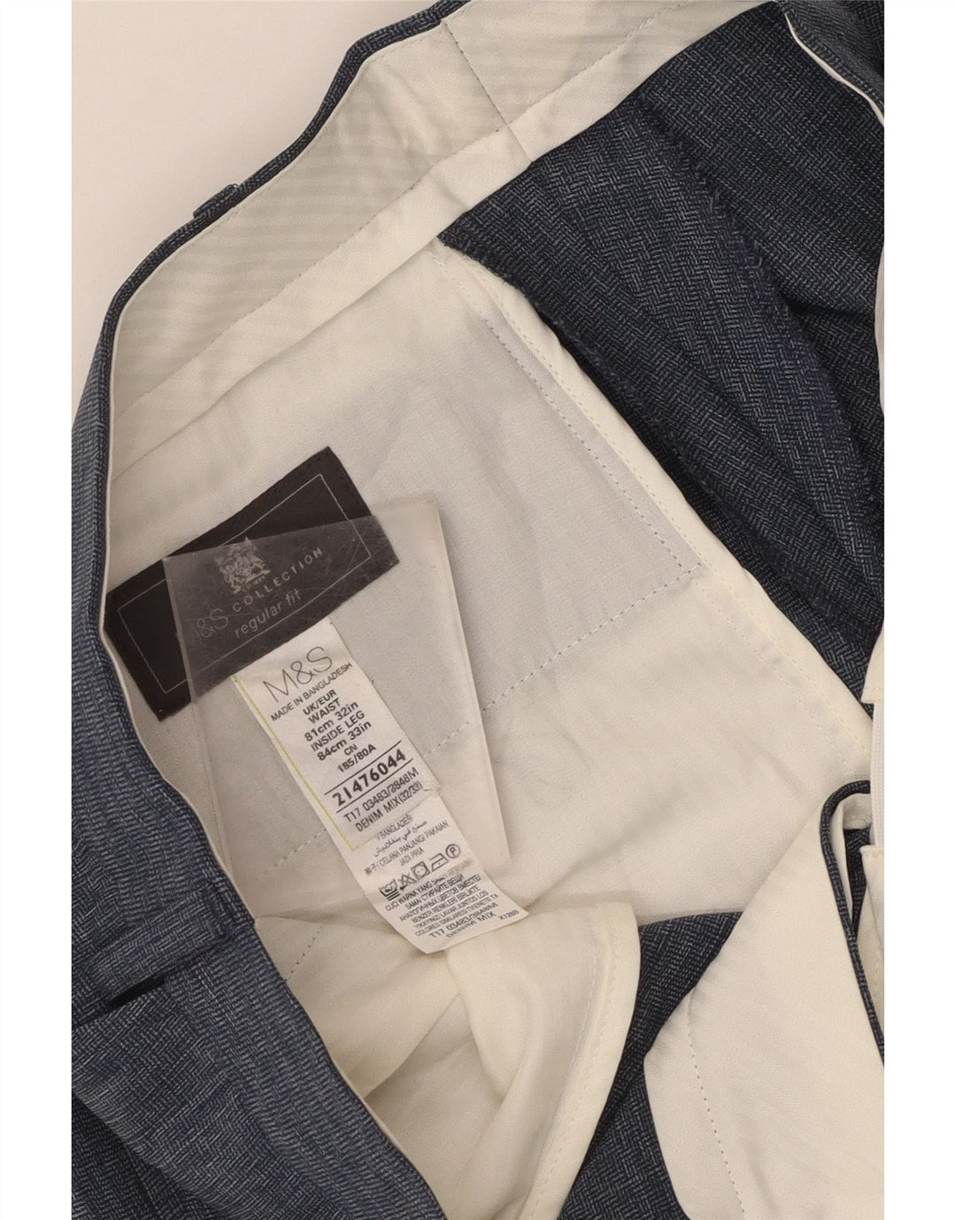 Marks & Spencer Herren-Anzughose in normaler Passform, W32, L33, Blau, Polyester