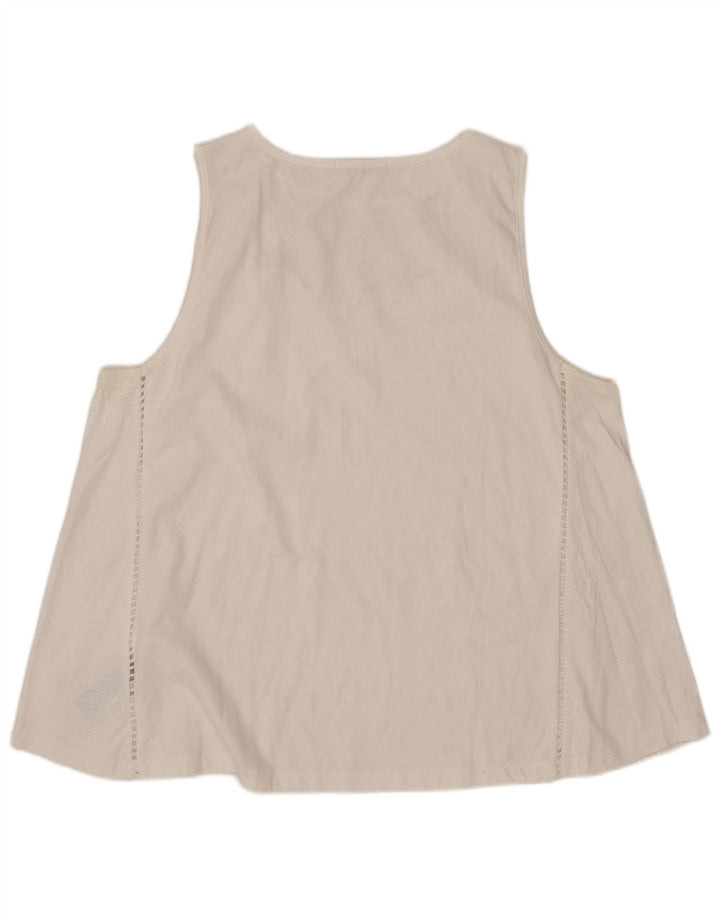 Desigual Damen ärmelloses Blusenoberteil UK 18 XL Weiß geblümtes Polyester