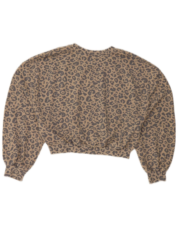 Zara Damen Crop Oversized Sweatshirt Pullover UK 10 Small Beige Animal Print