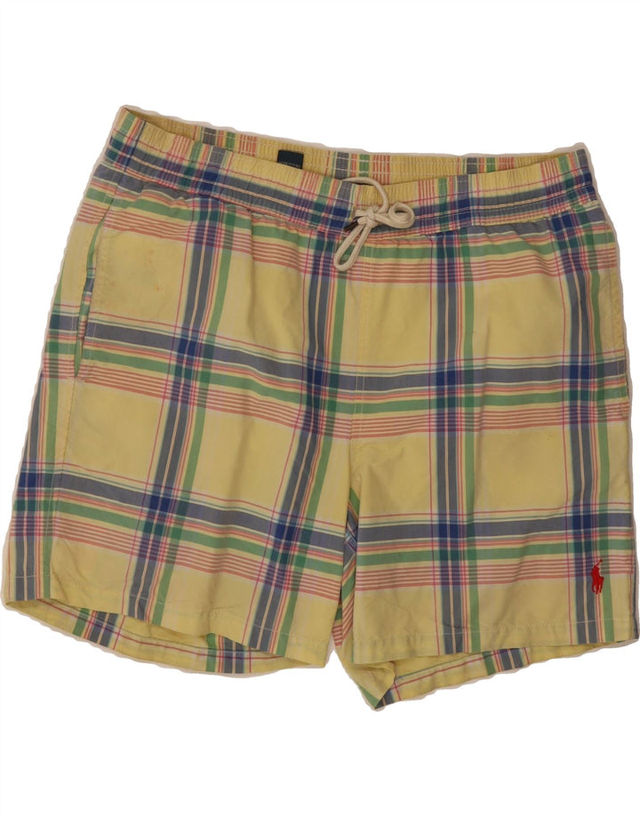 POLO RALPH LAUREN Mens Swimming Shorts Medium  Yellow Check Polyester Vintage Polo Ralph Lauren and Second-Hand Polo Ralph Lauren from Messina Hembry 