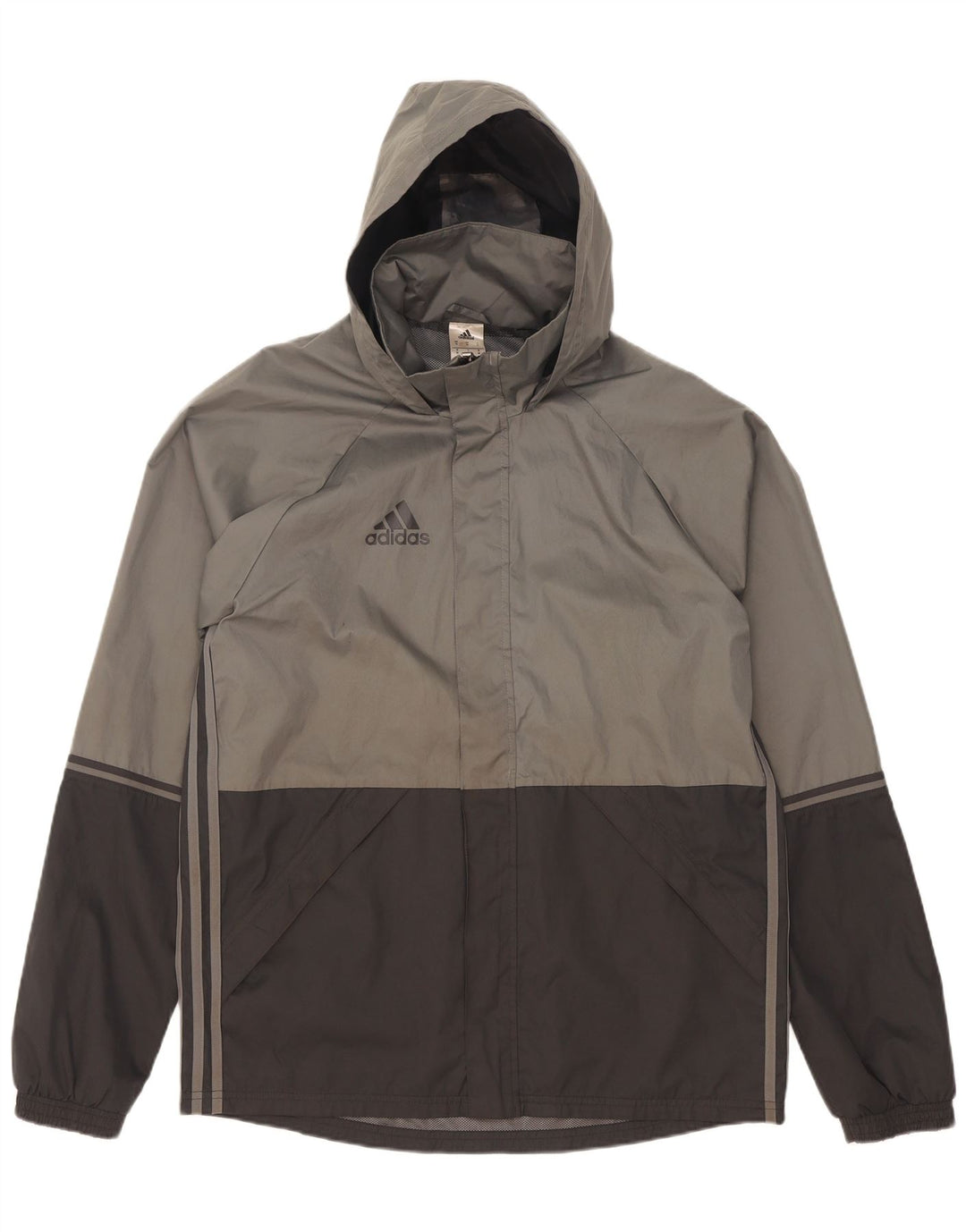 Adidas Herren-Regenjacke mit Kapuze, UK 38, mittelgraues Colourblock-Polyester