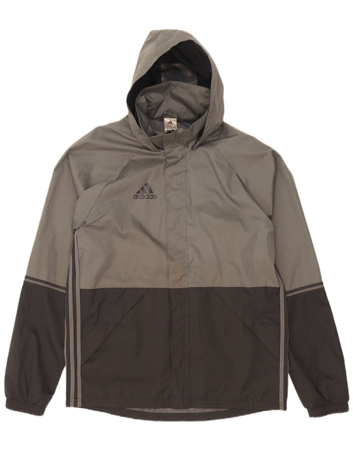 Adidas Herren-Regenjacke mit Kapuze, UK 38, mittelgraues Colourblock-Polyester