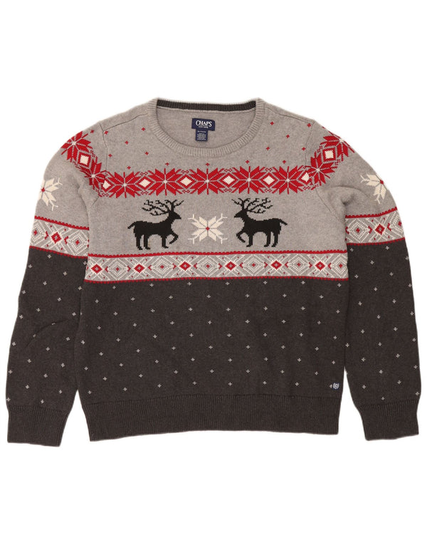 Chaps Herren-Pullover mit U-Boot-Ausschnitt, XL, Grau, Fair-Isle-Baumwolle