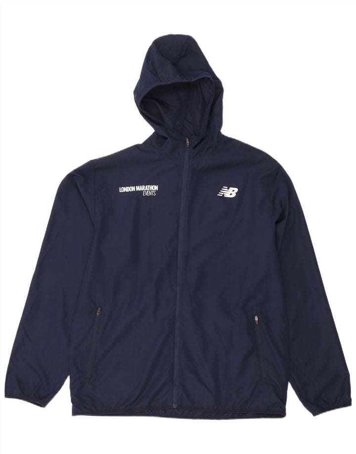 New Balance Herren-Regenjacke mit grafischer Kapuze, groß, marineblaues Polyester
