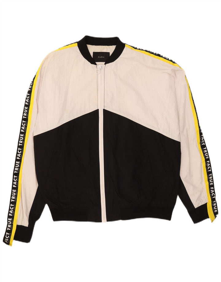 Zara Herren-Trainingsanzugoberteil mit Grafik, groß, schwarzes Colourblock-Nylon