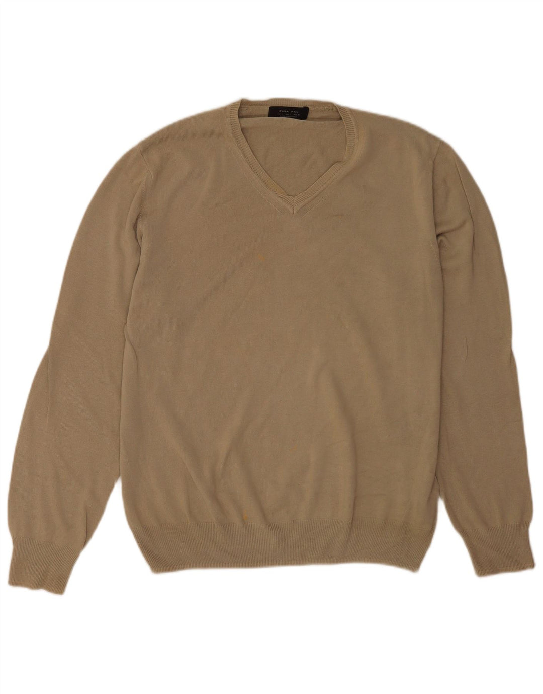 Zara Herren-Pullover mit V-Ausschnitt, groß, braune Baumwolle