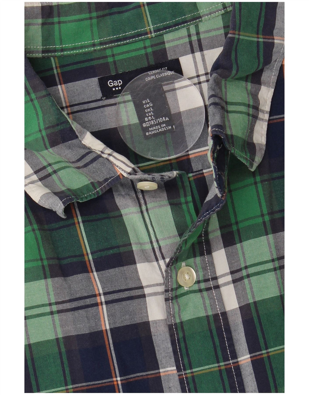 GAP Mens Classic Fit Shirt Large Green Check Cotton
