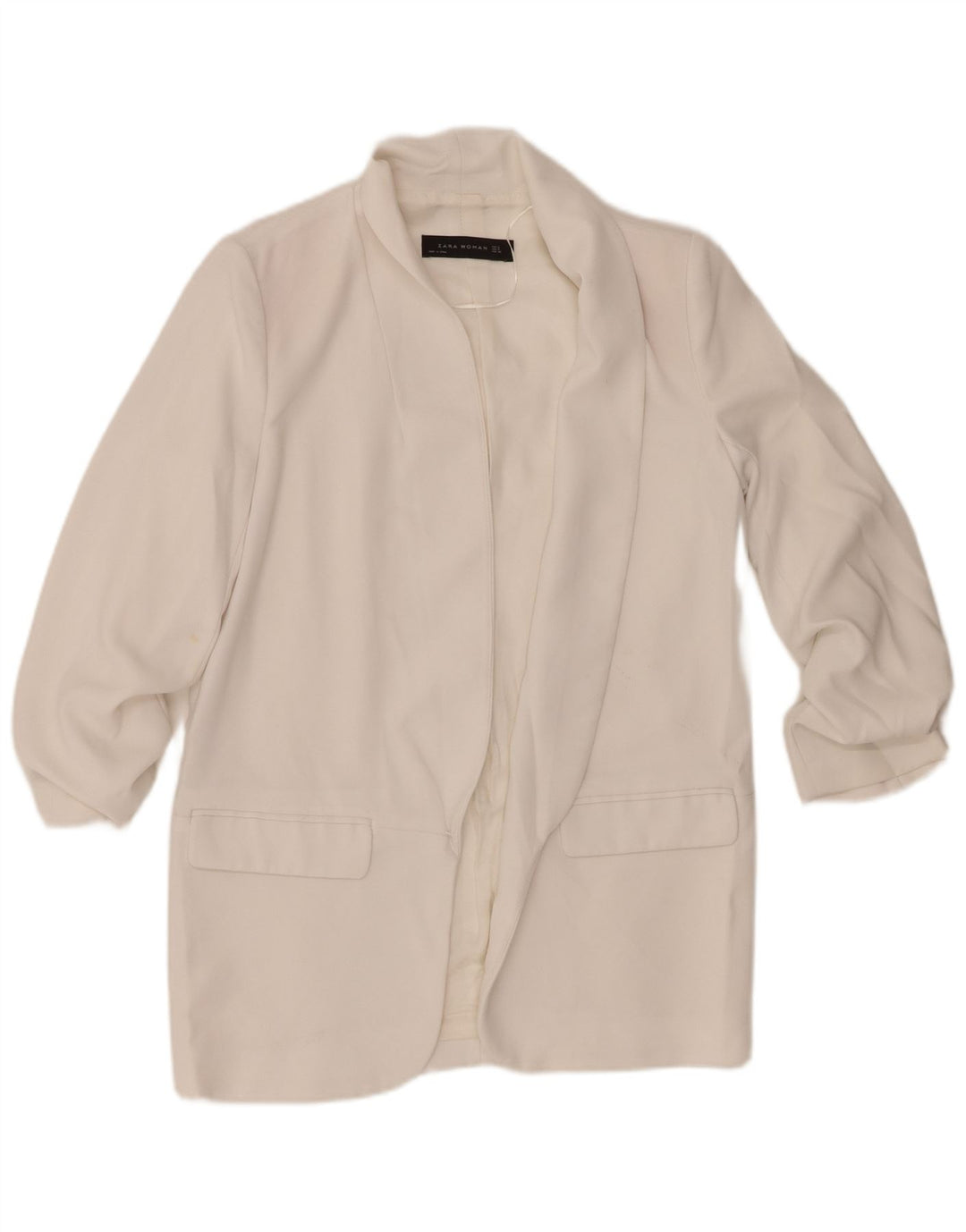 Zara Damen-Blazer mit 3/4-Ärmeln, offen, Gr. 10, Weiß