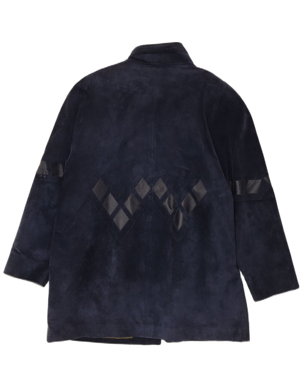 Vintage Damen Übergroßer Wildledermantel UK 14 Medium Navy Blue Geometrisch