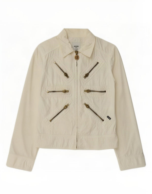 Moschino Damen Bomberjacke UK 12 Mittelweiße Baumwolle