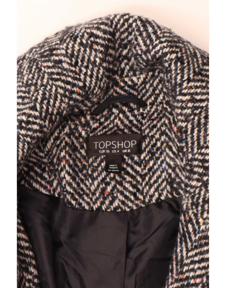 Topshop Damen Übergroßer Mantel UK 8 Small Schwarz Fischgrätenmuster
