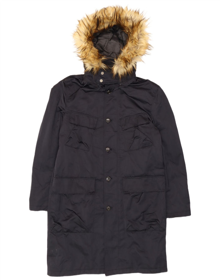 Zara Herren-Parka mit Kapuze, UK 40, Größe L, Schwarz, Polyester