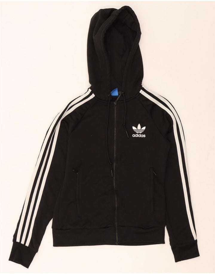 Adidas Damen Zip Hoodie Pullover UK 8 Small Schwarz Polyester