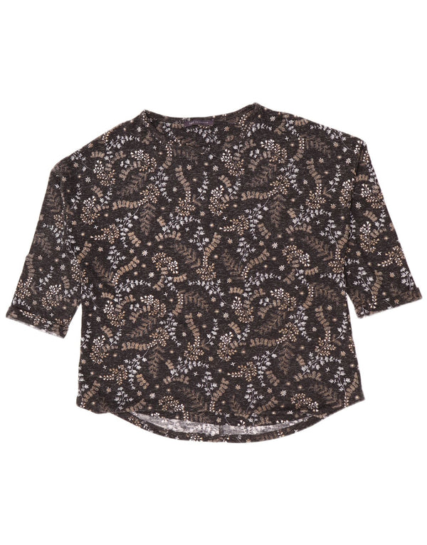 Marks & Spencer Damen-Top, 3/4-Ärmel, UK-Größe 16, Größe L, Schwarz, Blumenmuster, Polyester