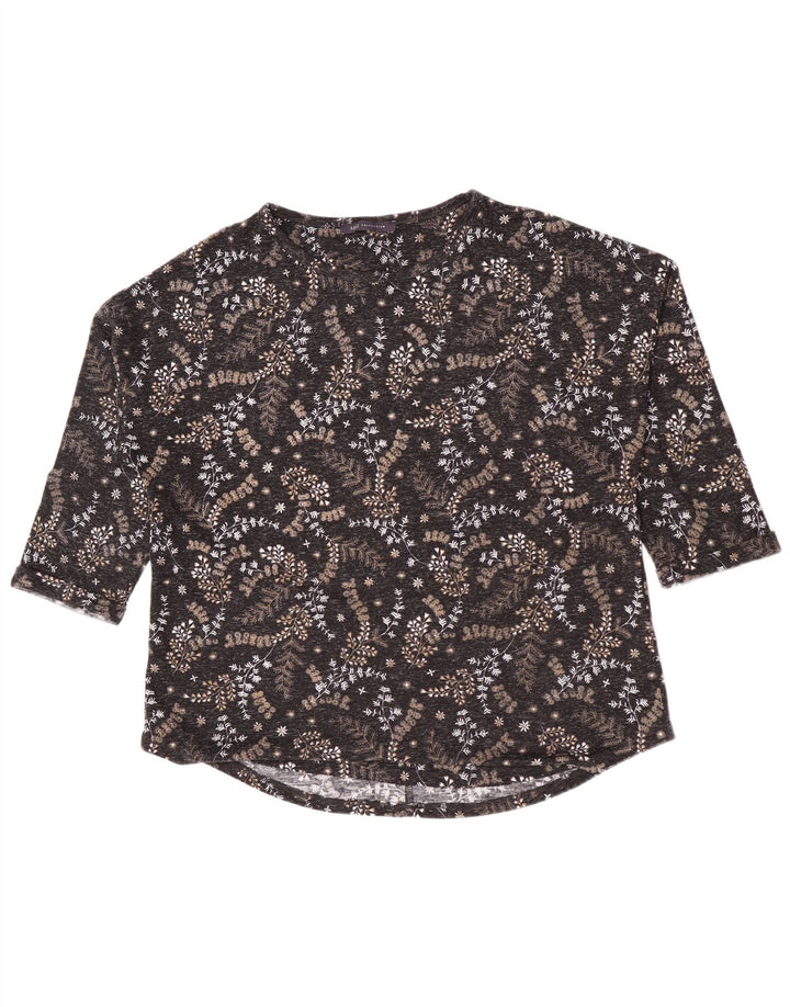 Marks & Spencer Damen-Top, 3/4-Ärmel, UK-Größe 16, Größe L, Schwarz, Blumenmuster, Polyester