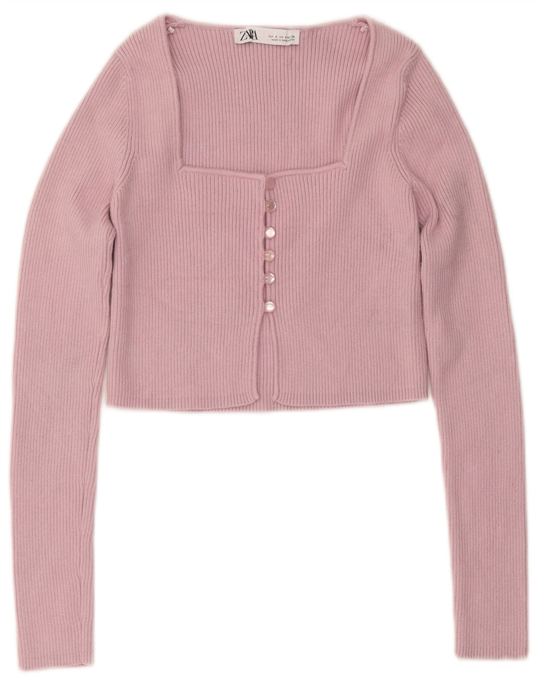 Zara Damen Crop Cardigan Top UK 8 Small Rosa Nylon