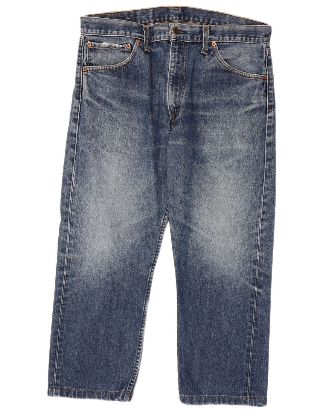 LEVI'S Herren 505 verkürzte gerade Jeans W36 L24 blaue Baumwolle
