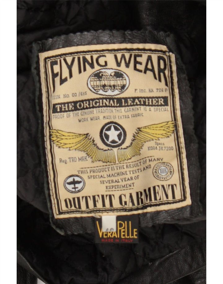 FLYING WEAR Womens Double Breasted Jacket IT 46 Large Black Leather Vintage Flying Wear and Second-Hand Flying Wear from Messina Hembry 