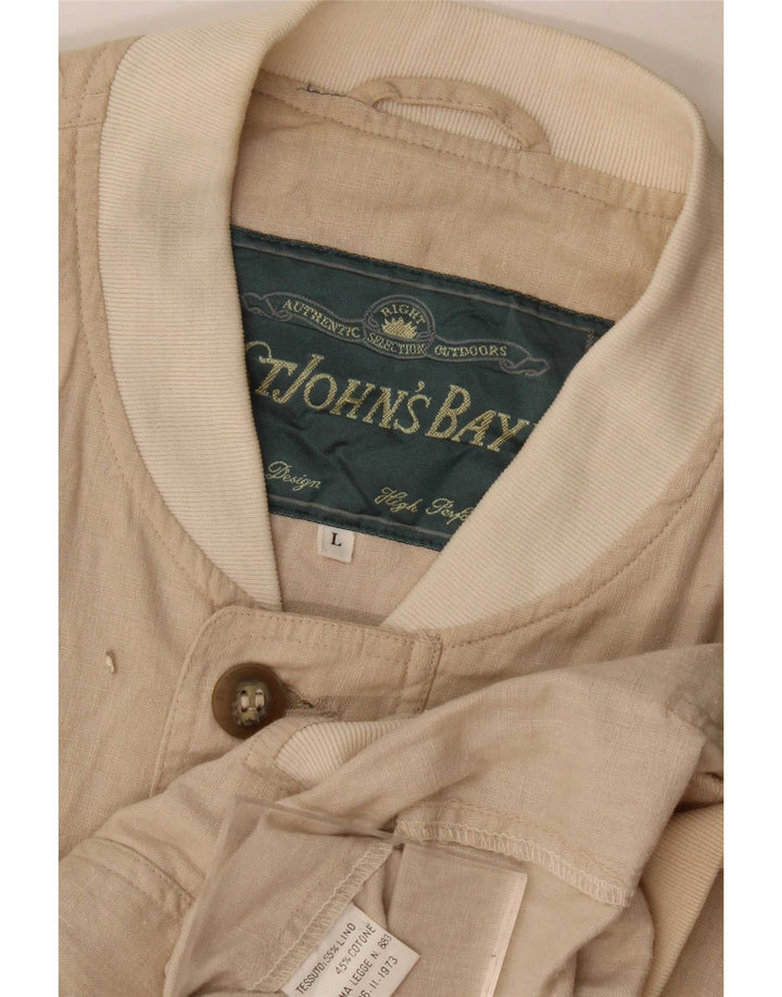 St John's Bay Herren Bomberjacke UK 40 Large Beige Leinen
